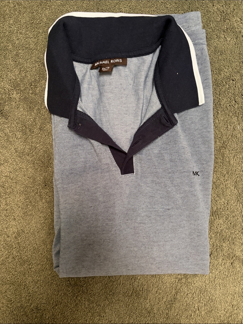 Michael Kors Navy & Light Blue Textured Polo Shirt